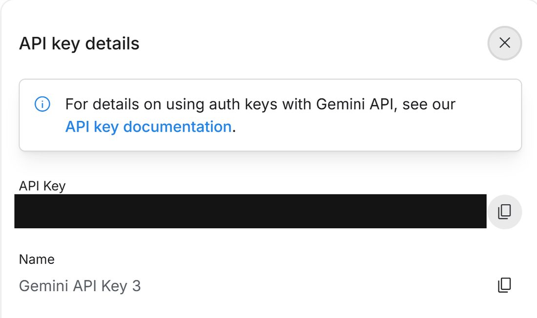 API key details(金鑰已遮蔽)